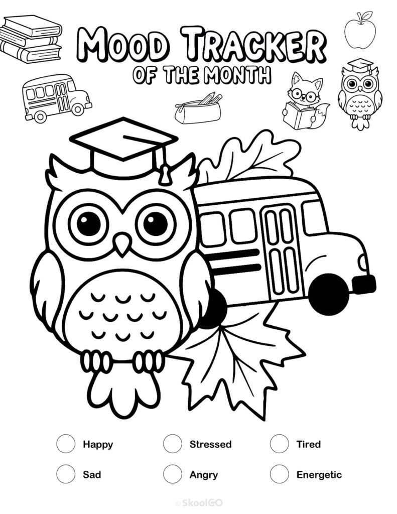 Printable September mood tracker page in black and white