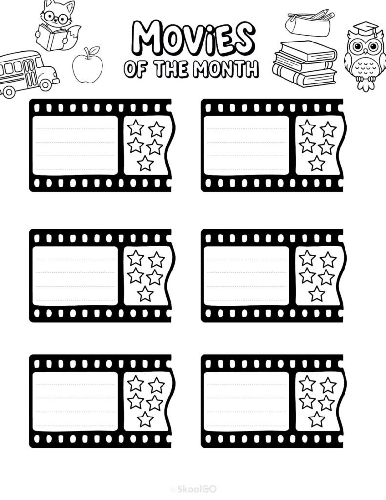 September Movies Page Black and White Printable September movies page for journaling, planning, and reminders in black and white