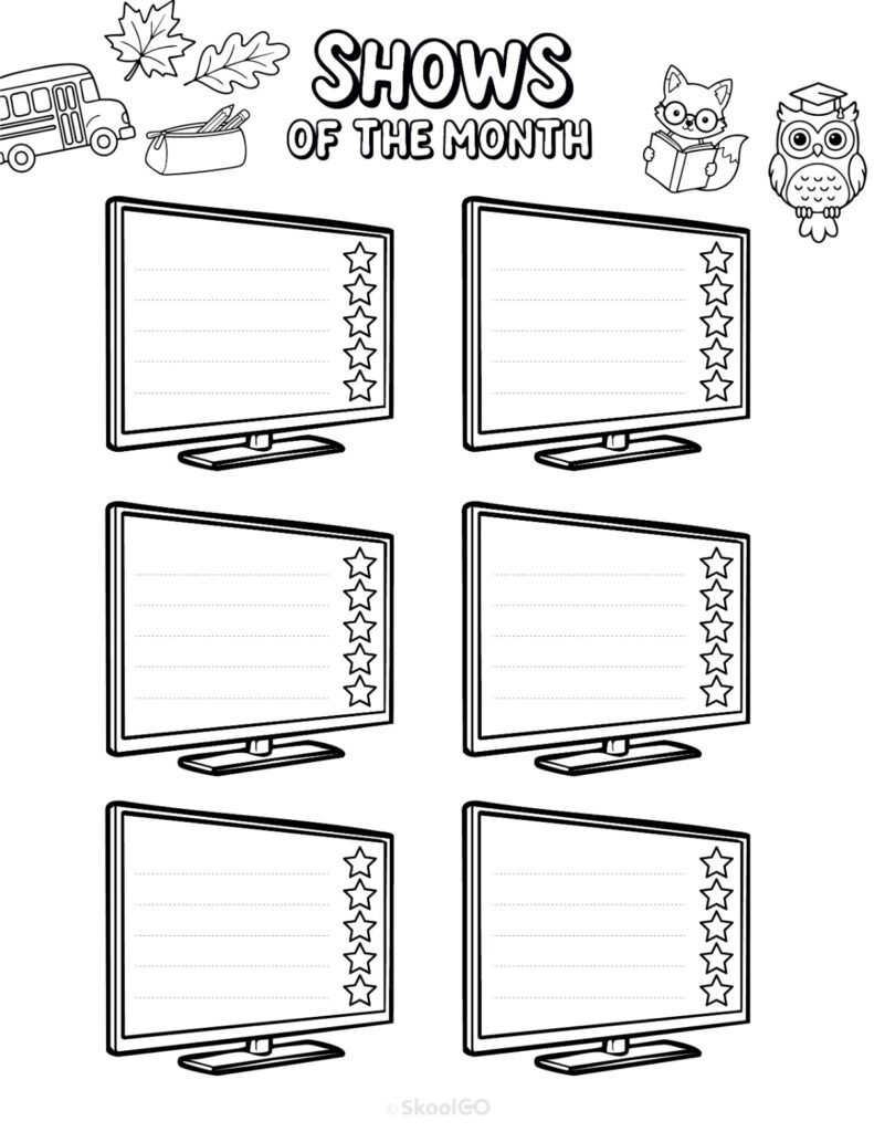 September Shows Page Black and White Printable September shows for journaling, planning, and reminders in black and white