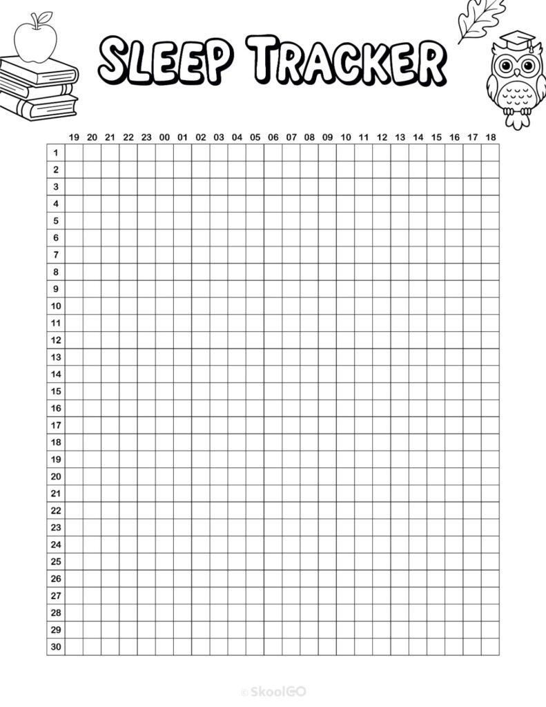 Printable September sleep tracker planner page in black and white