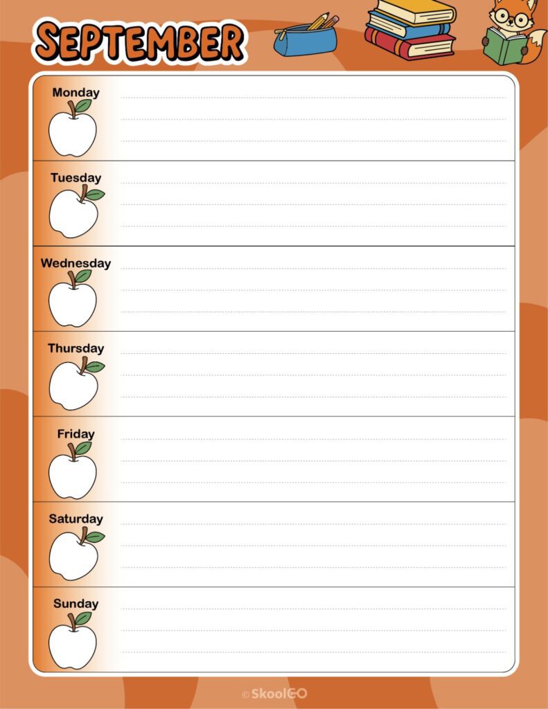 September Weekly Calendar Monday Start Printable September weekly planner with Monday start and notes section