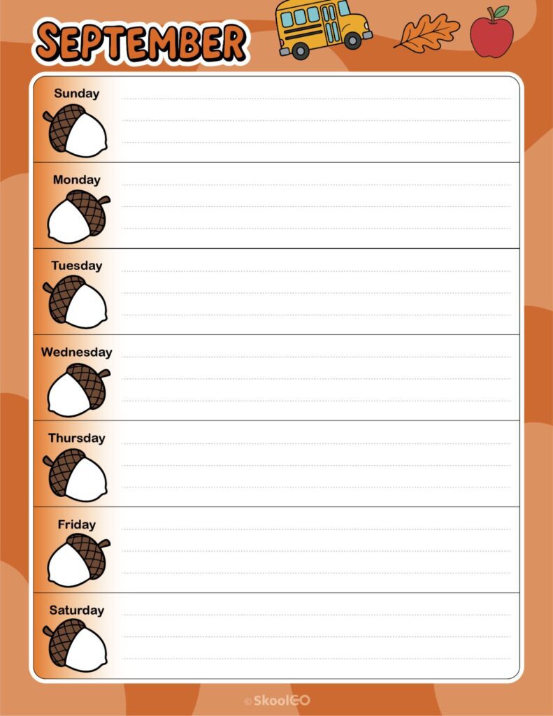 September Weekly Calendar Sunday Start Printable September weekly planner with Sunday start and notes section