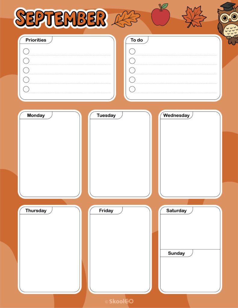 September Weekly Planner Printable September weekly planner with priorities and to-do list