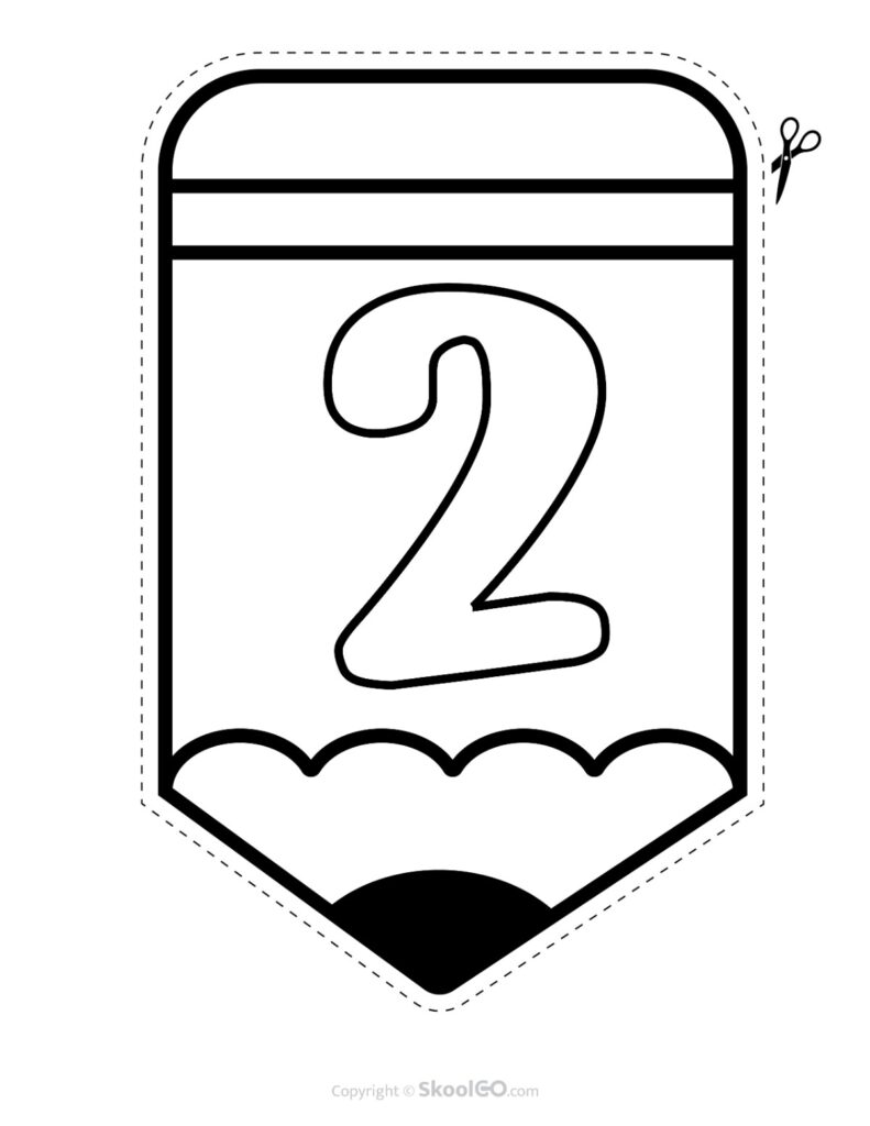 Back to School Pencil Alphabet Banner Number 2 Black and White Printable pencil alphabet bulletin banner Number 2 in black and white