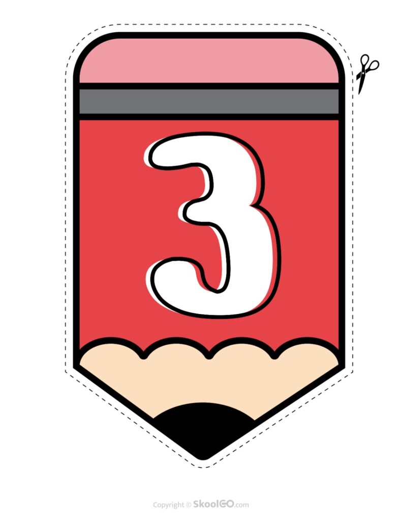 Back to School Pencil Alphabet Banner Number 3 Printable pencil alphabet bulletin banner number 3 in full color