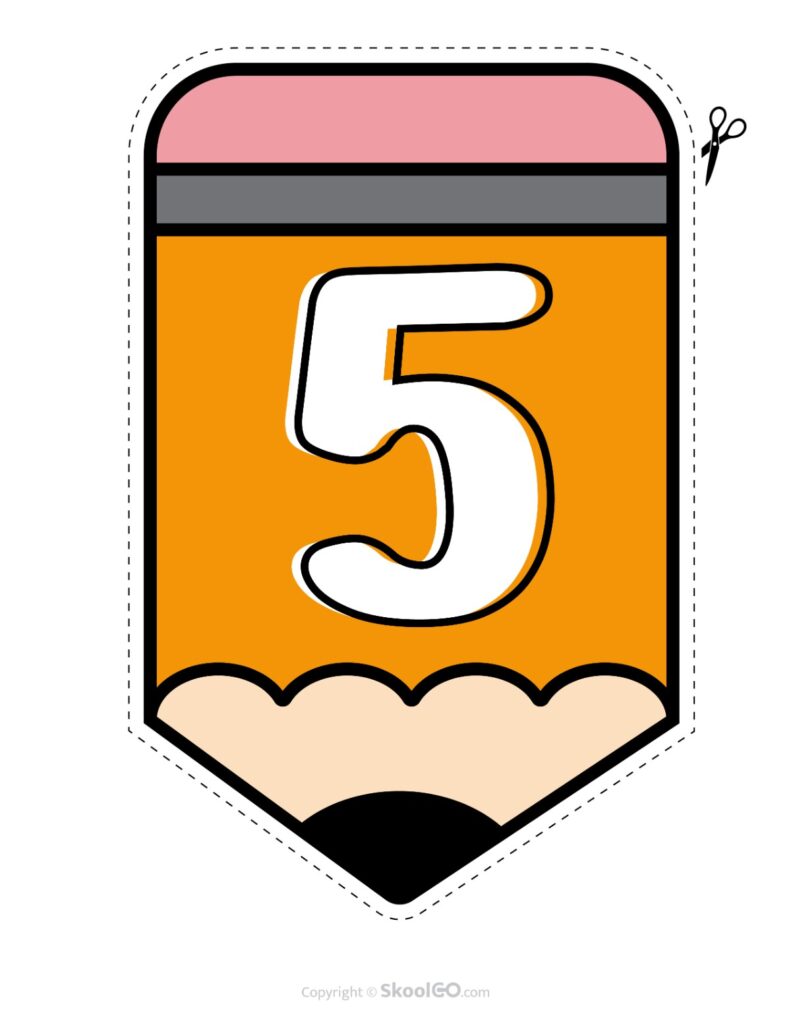 Back to School Pencil Alphabet Banner Number 5 Printable pencil alphabet bulletin banner number 5 in full color
