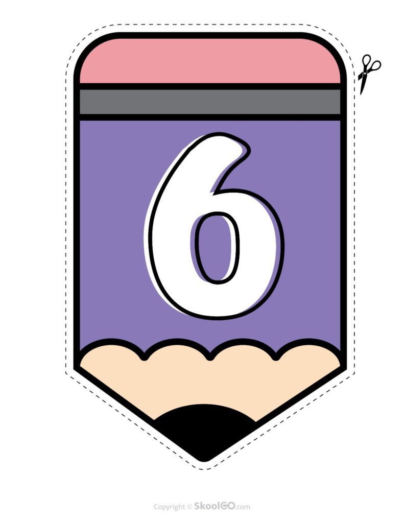 Back to School Pencil Alphabet Banner Number 6 Printable pencil alphabet bulletin banner number 6 in full color