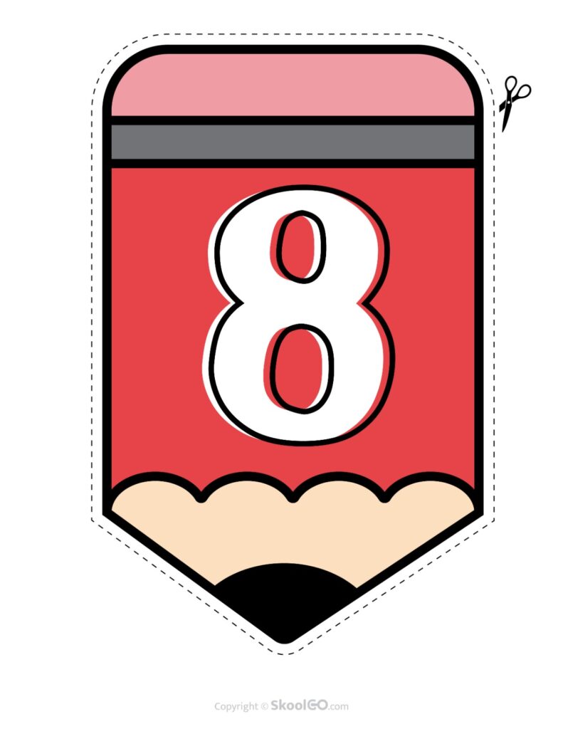 Back to School Pencil Alphabet Banner Number 8 Printable pencil alphabet bulletin banner number 8 in full color