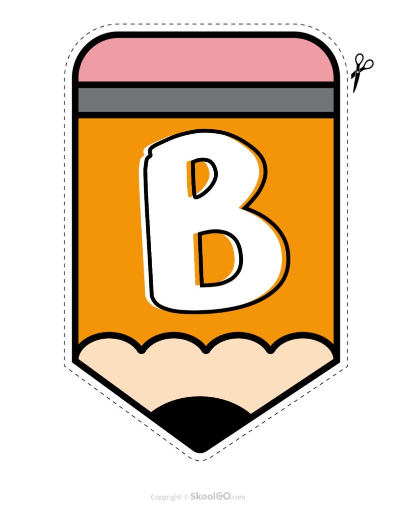 Back to School Pencil Alphabet Banner Letter B Printable pencil alphabet bulletin banner letter B in full color