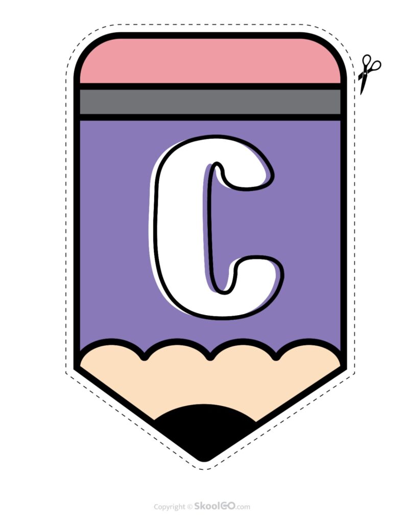 Back to School Pencil Alphabet Banner Letter C Printable pencil alphabet bulletin banner letter C in full color