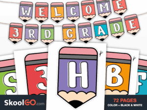 Back to School Pencil Alphabet Bulletin Banner free printable PDF for classroom bulletin boards and wall displays