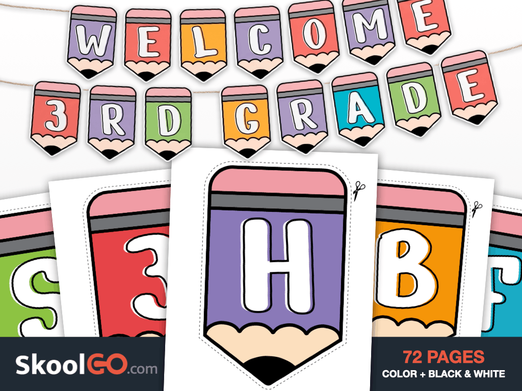 Back to School Pencil Alphabet Bulletin Banner free printable PDF for classroom bulletin boards and wall displays