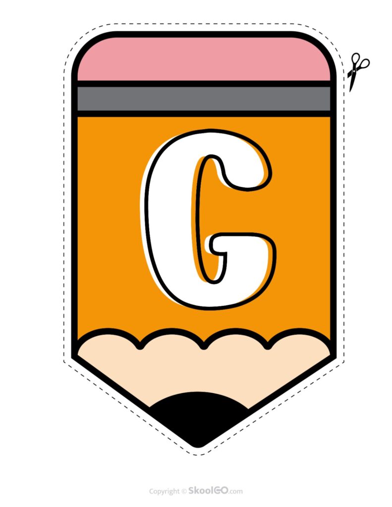 Back to School Pencil Alphabet Banner Letter G Printable pencil alphabet bulletin banner letter G in full color