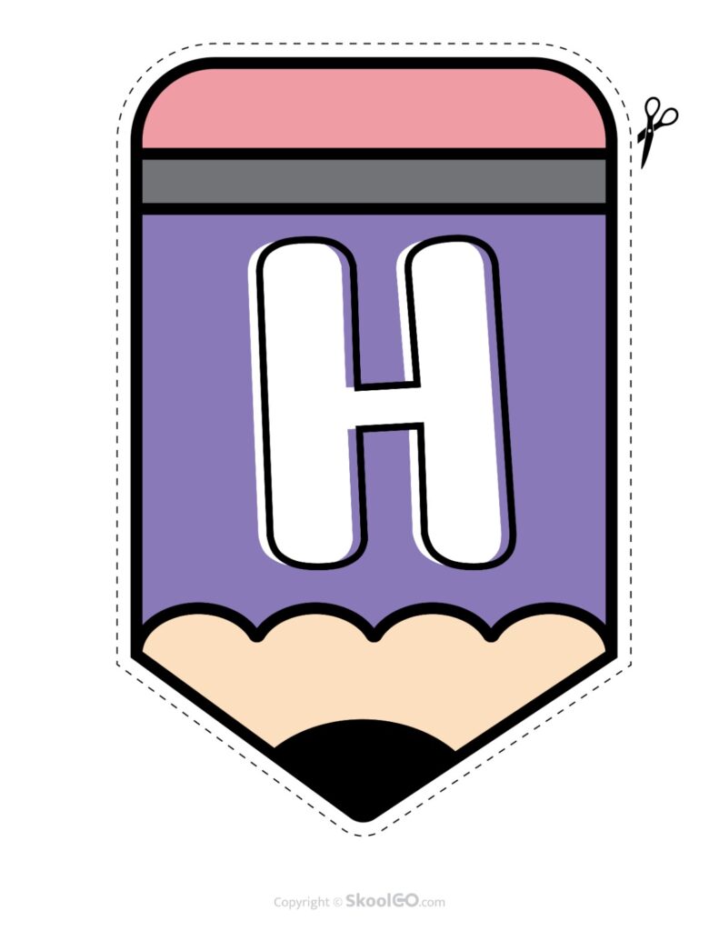 Back to School Pencil Alphabet Banner Letter H Printable pencil alphabet bulletin banner letter H in full color