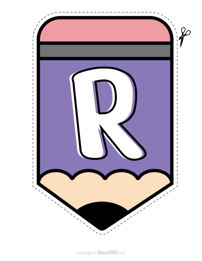 Back to School Pencil Alphabet Banner Letter R Printable pencil alphabet bulletin banner letter R in full color