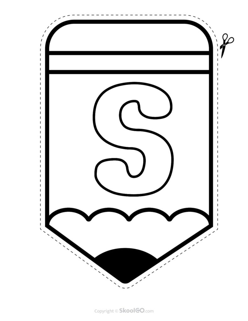 Back to School Pencil Alphabet Banner Letter S Black and White Printable pencil alphabet bulletin banner letter S in black and white