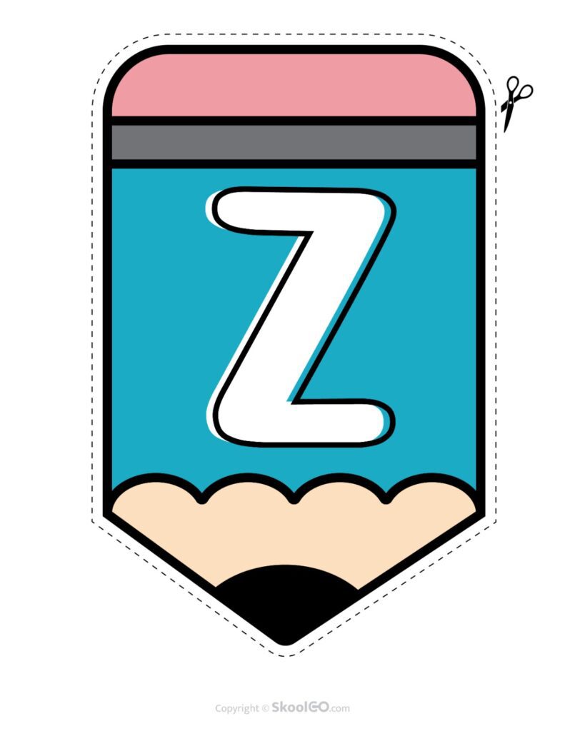 Back to School Pencil Alphabet Banner Letter Z Printable pencil alphabet bulletin banner letter Z in full color