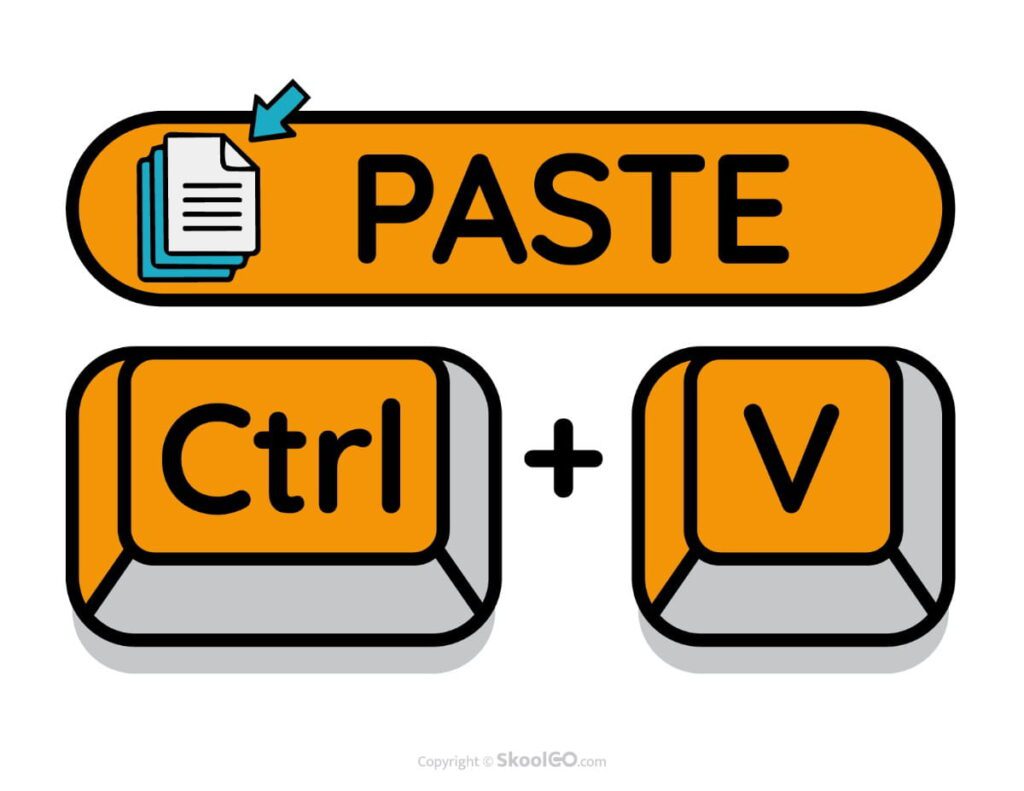 Color classroom poster featuring the Paste keyboard shortcut Ctrl + V for technology lessons and computer classrooms.