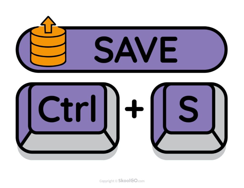 Color classroom poster featuring the Save keyboard shortcut Ctrl + S for digital literacy and computer lessons.