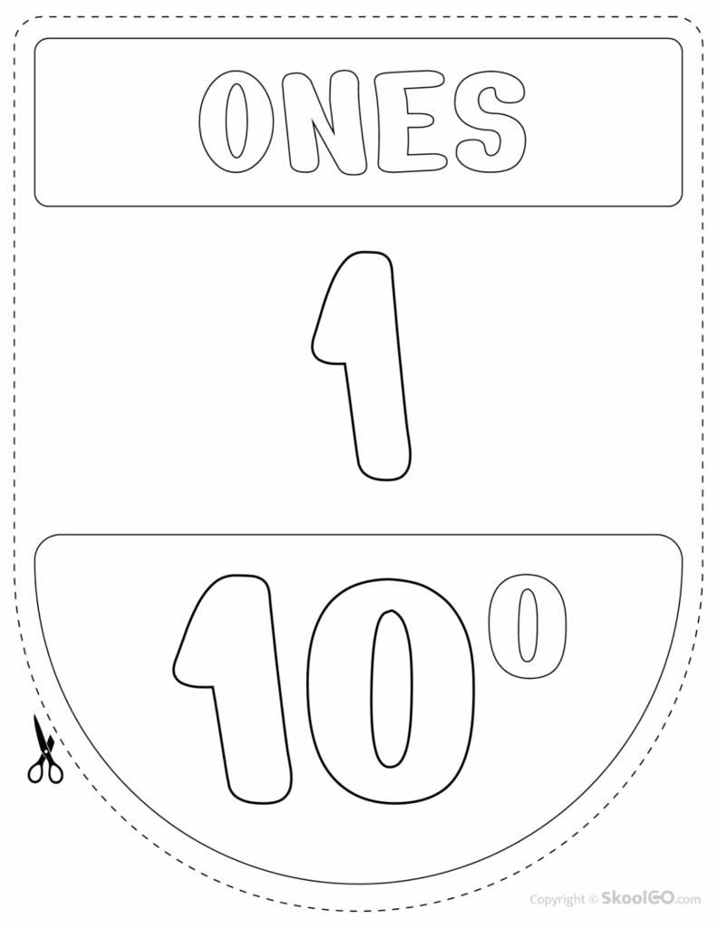 Black and White ones place value classroom poster