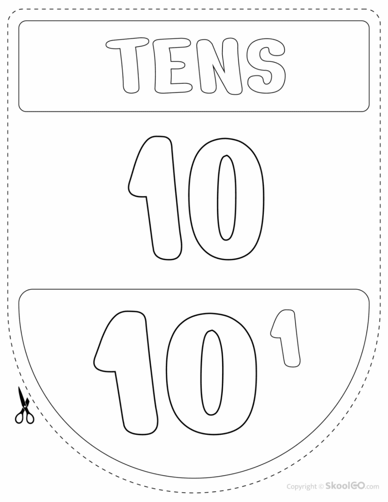 Black and White tens place value classroom poster