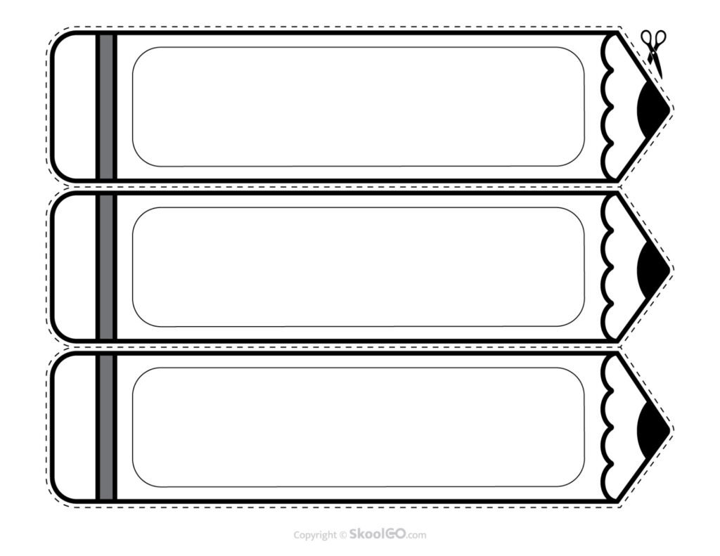Black and White Pencil Student Desk Name Plates Black-and-white printable pencil student desk name plates for coloring or ink-saving printing.