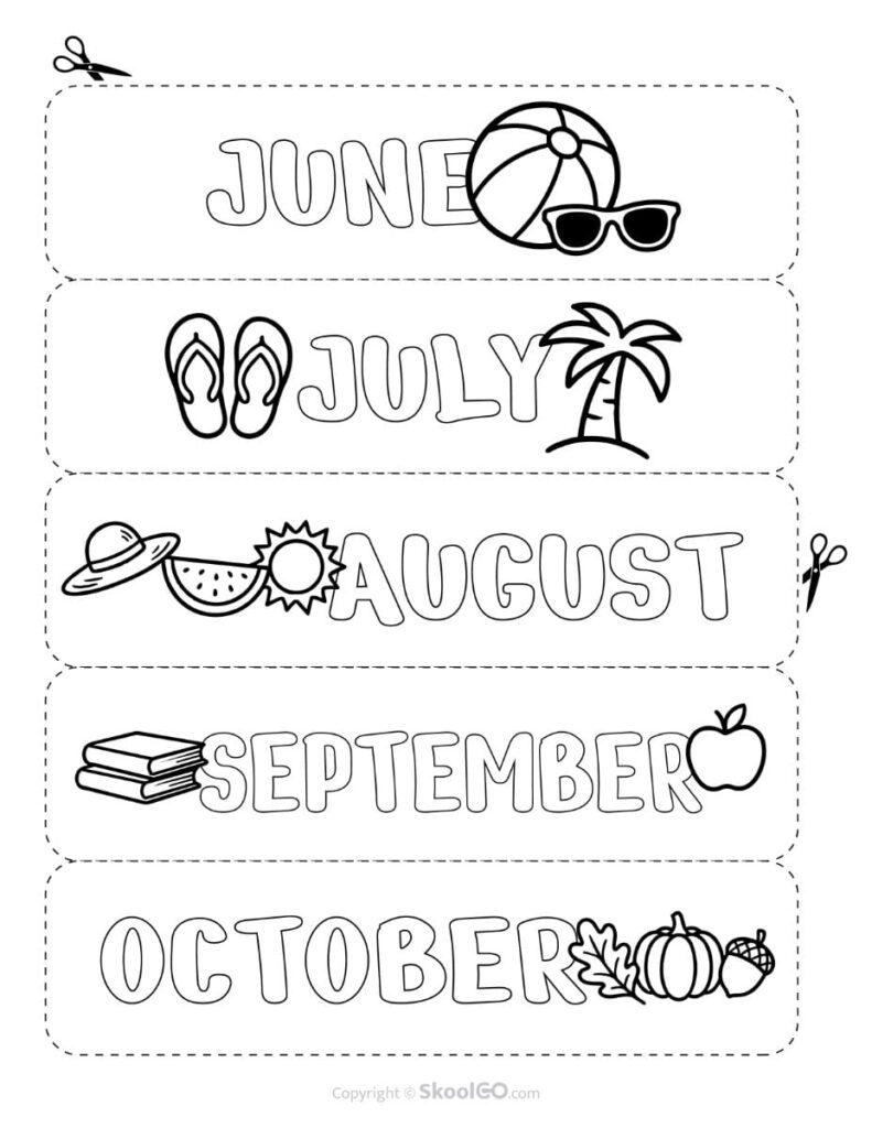 Teacher Toolbox Labels Black and White – June to October Printable black and white teacher toolbox labels with June through October drawer labels.