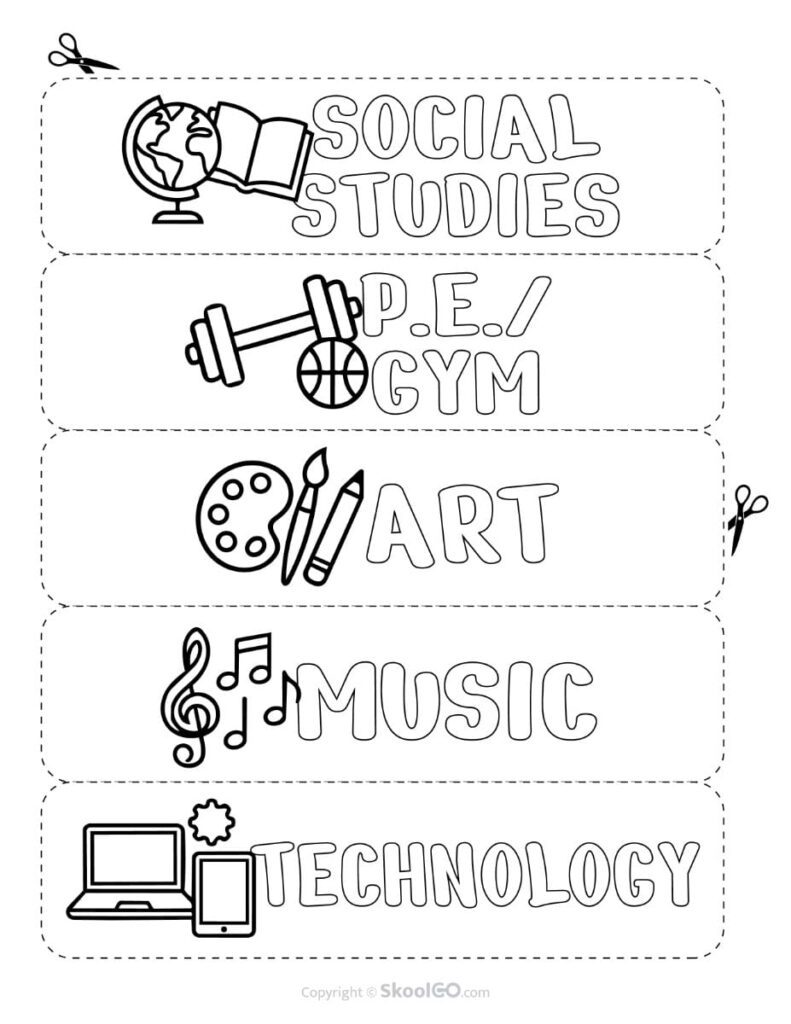 Teacher Toolbox Labels Black and White – Special Subjects Printable black and white teacher toolbox labels for social studies, P.E., art, music, and technology.