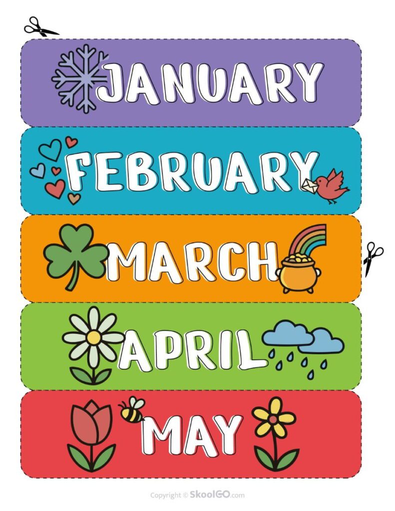 Teacher Toolbox Labels – January to May Drawer Labels Colorful teacher toolbox labels featuring January through May for classroom organization.