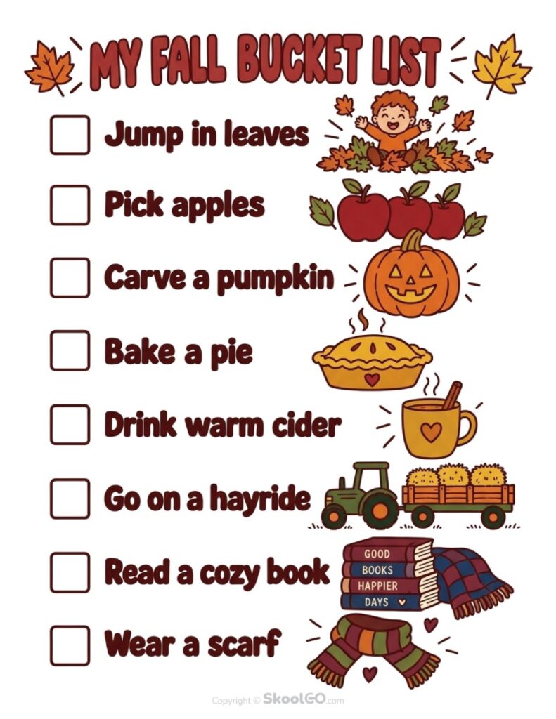 My Fall Bucket List Printable My Fall Bucket List printable with seasonal activities for children
