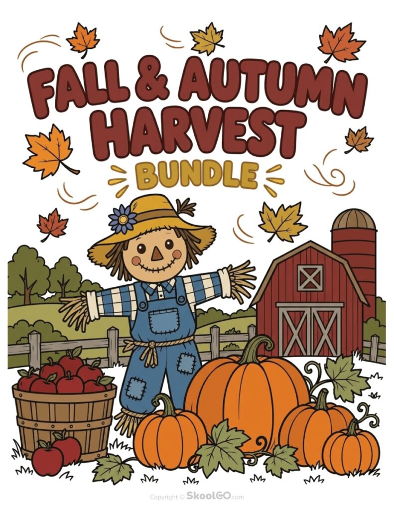 Fall & Autumn Harvest Bundle Printable Cover Fall and autumn harvest bundle printable cover with pumpkins and scarecrow