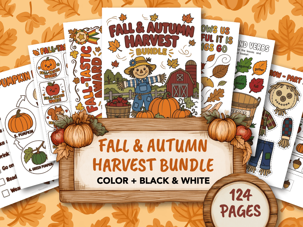 Autumn harvest bundle with 124 free printable fall learning activities