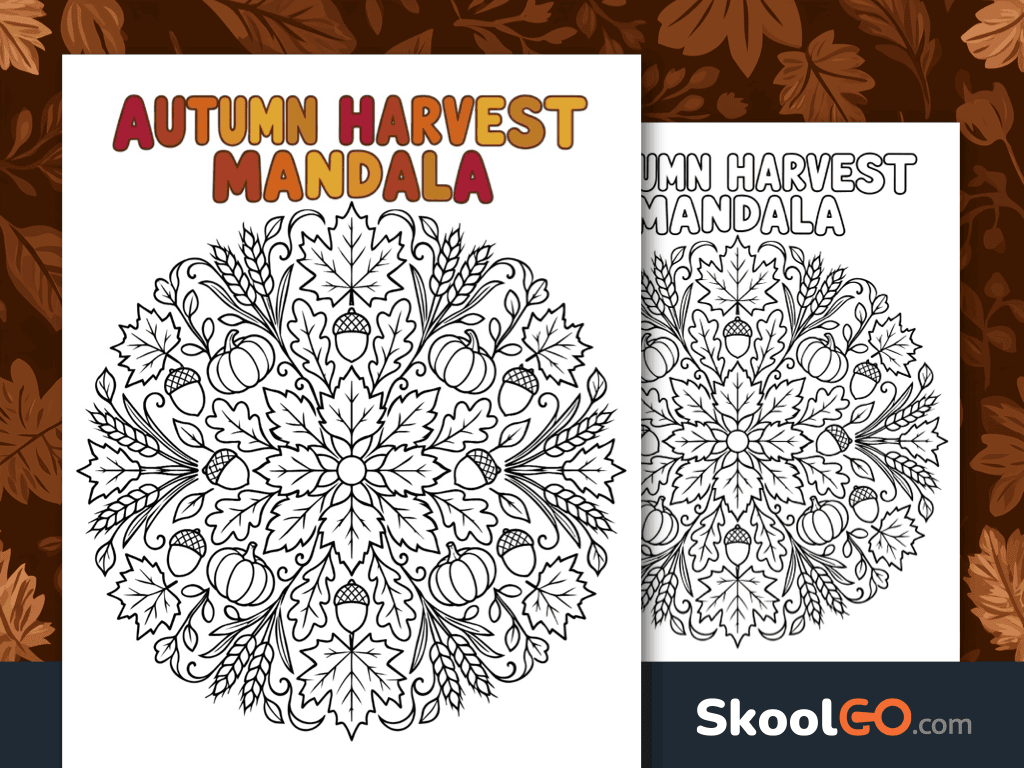 Autumn harvest mandala coloring worksheet for seasonal creative learning