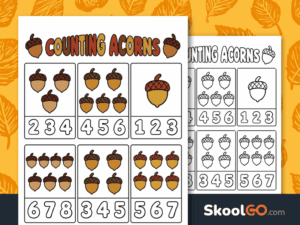 Counting acorns printable math worksheet for early number practice