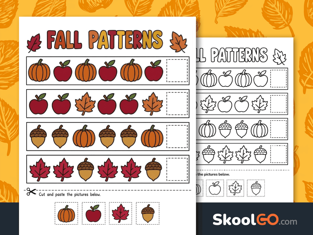 Fall pattern recognition worksheet for early math practice
