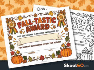 Free printable Fall-Tastic Award Certificate for classroom and homeschool recognition
