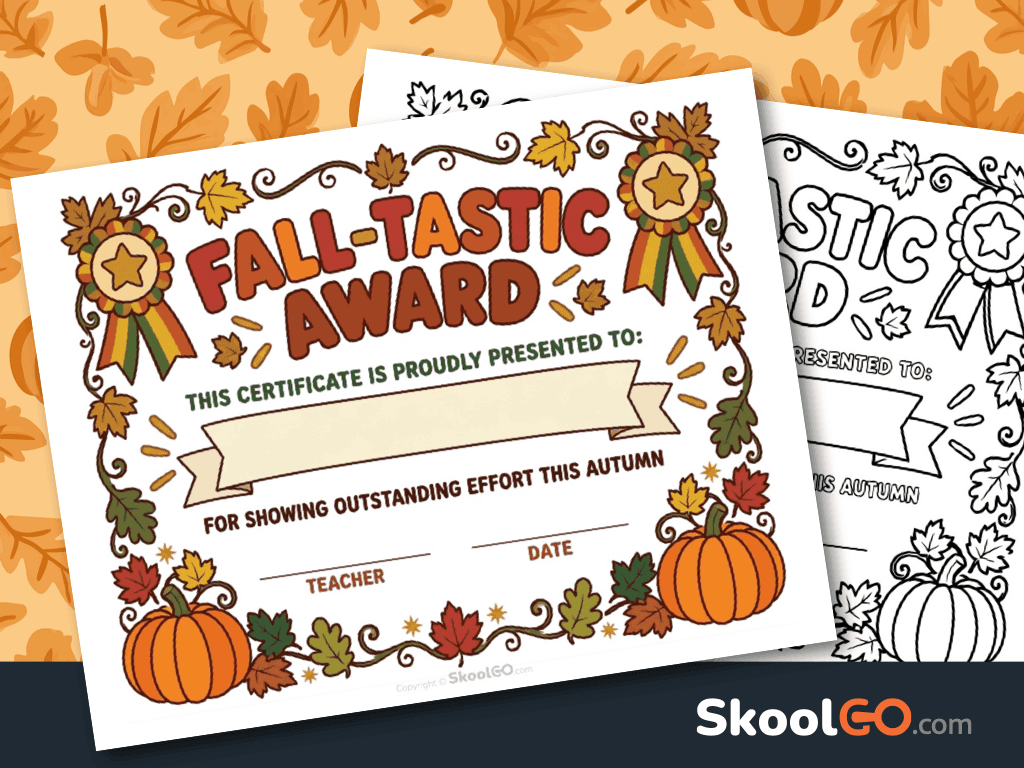 Free printable Fall-Tastic Award Certificate for classroom and homeschool recognition