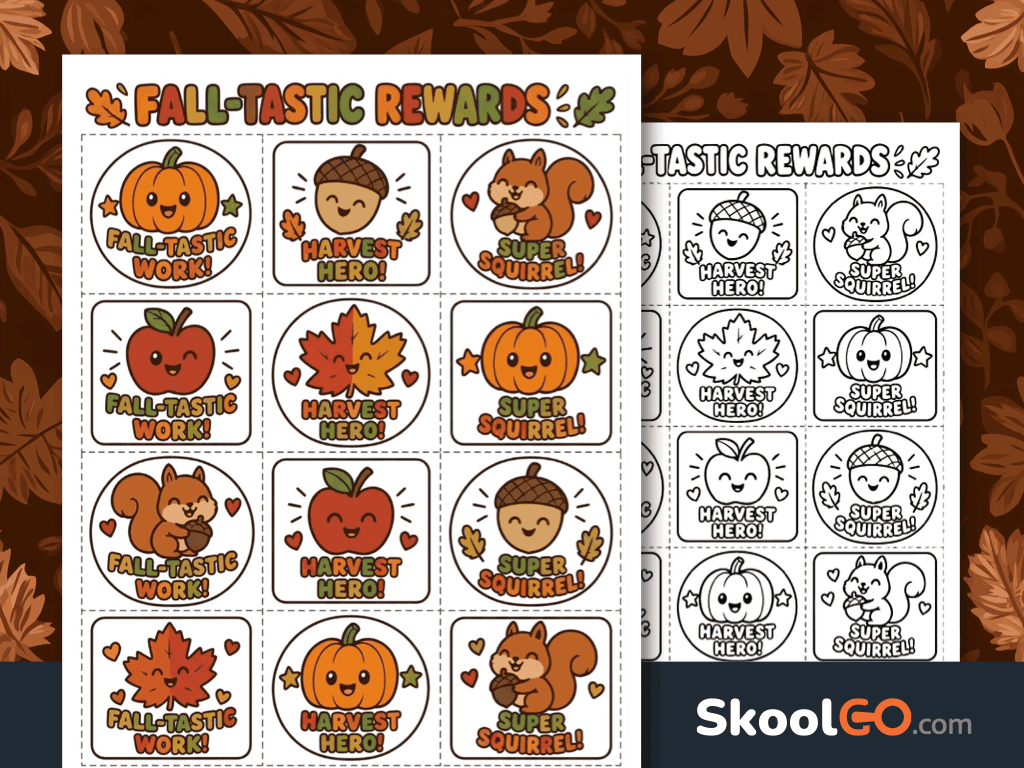 Fall-Tastic Rewards printable classroom reward cards free printable PDF for teachers, homeschool educators, and parents