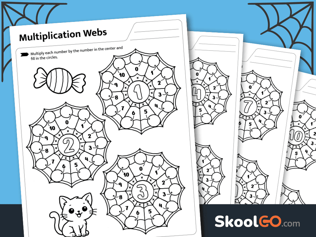 Halloween multiplication webs printable worksheets for times tables practice