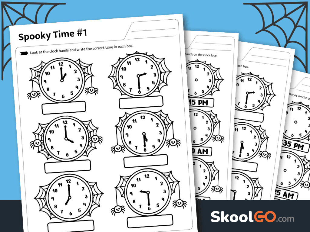 Halloween telling time worksheets for analog and digital clock practice