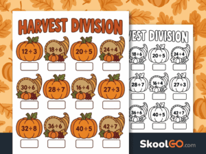 Harvest Division Worksheet free printable PDF for practicing division facts
