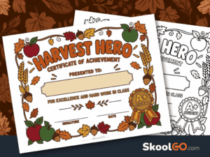 Harvest Hero Certificate of Achievement free printable certificate for classroom recognition