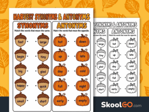 Harvest Synonyms and Antonyms Matching Worksheet free printable PDF for vocabulary practice