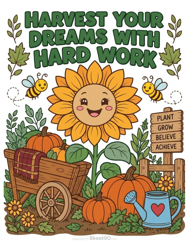 Harvest Your Dreams with Hard Work Color Poster Color version of the Harvest Your Dreams with Hard Work motivational classroom poster