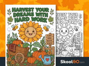Harvest Your Dreams with Hard Work Coloring Poster free printable motivational classroom poster