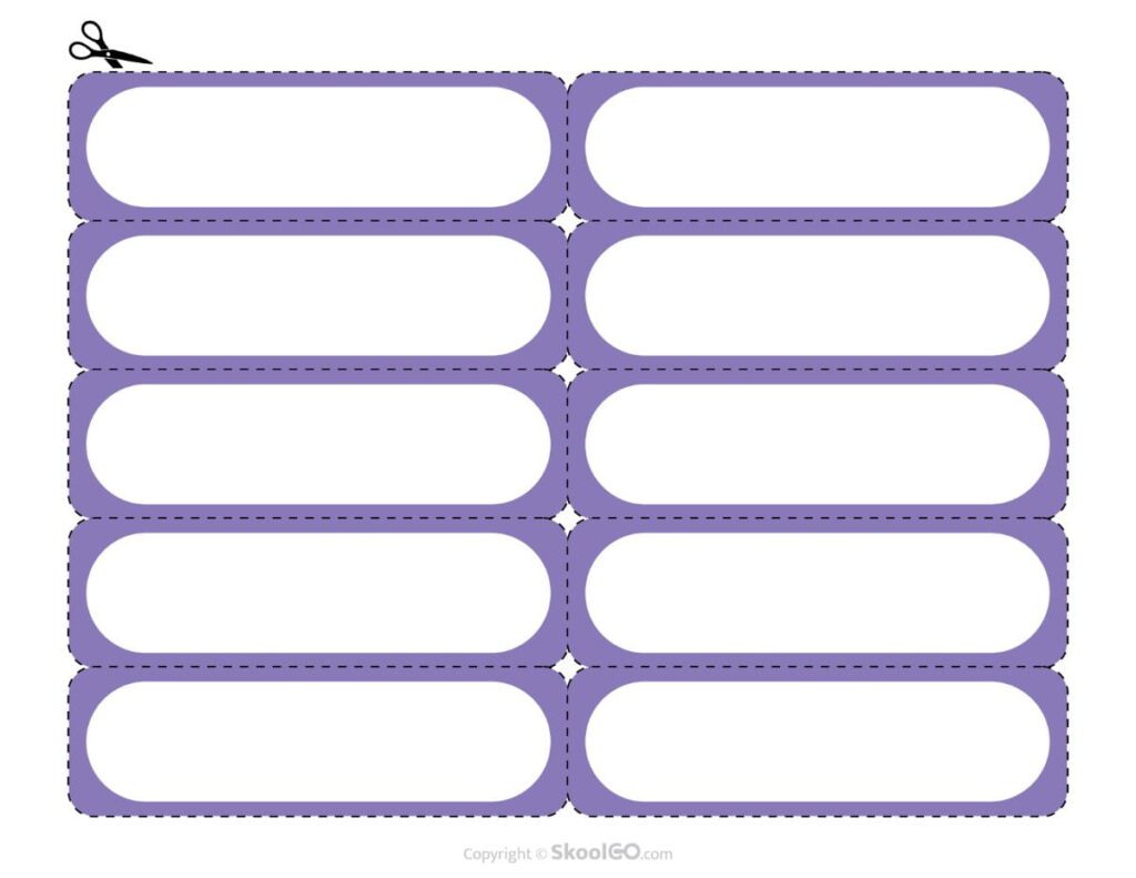 Printable Purple Name Labels for Dismissal Cards Purple printable blank name labels for How Do We Get Home? classroom dismissal transportation cards.