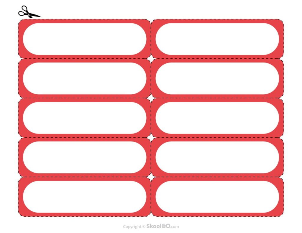 Printable Red Name Labels for Dismissal Cards Red printable blank name labels for How Do We Get Home? classroom dismissal transportation cards.