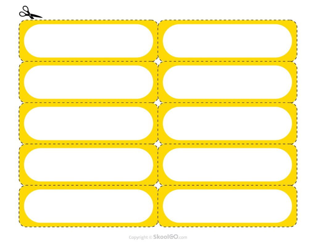 Printable Yellow Name Labels for Dismissal Cards Yellow printable blank name labels for How Do We Get Home? classroom dismissal transportation cards.