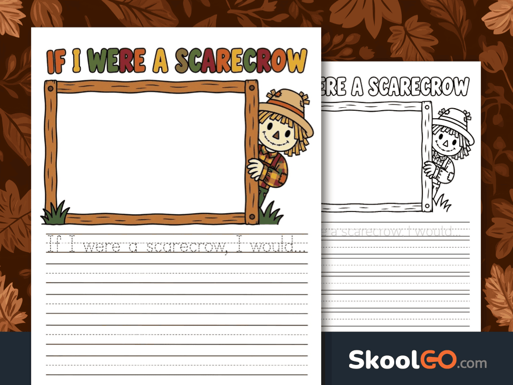 Free printable If I Were a Scarecrow writing activity for creative fall writing practice