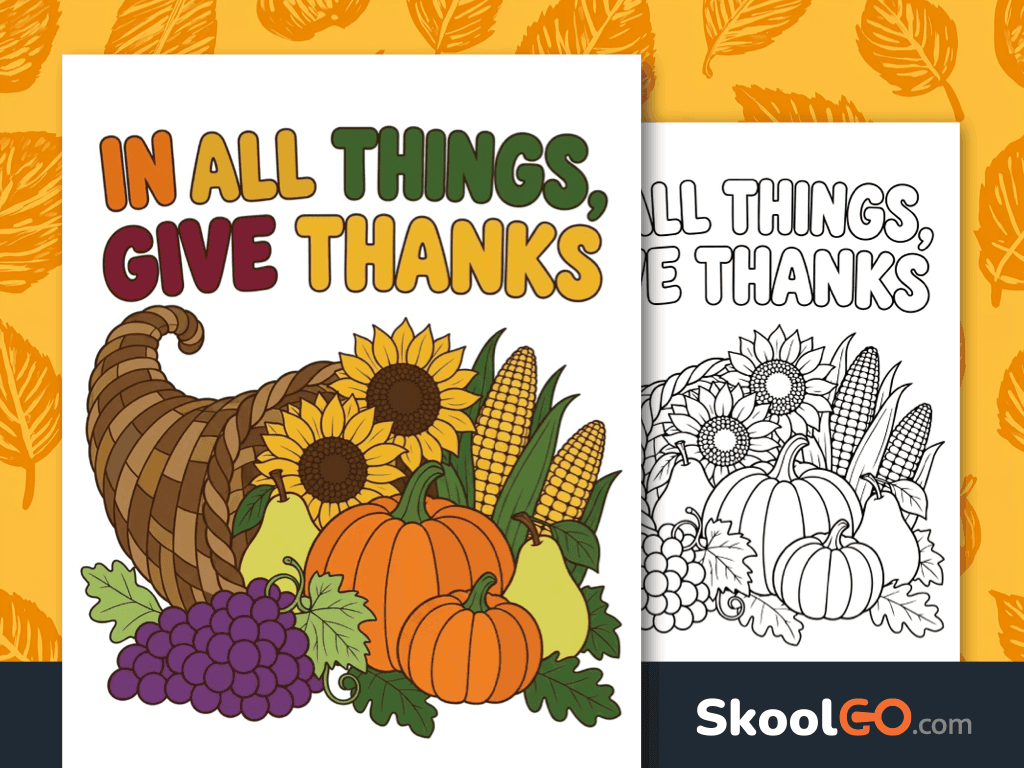 Free printable In All Things Give Thanks Thanksgiving Poster for classroom and homeschool displays